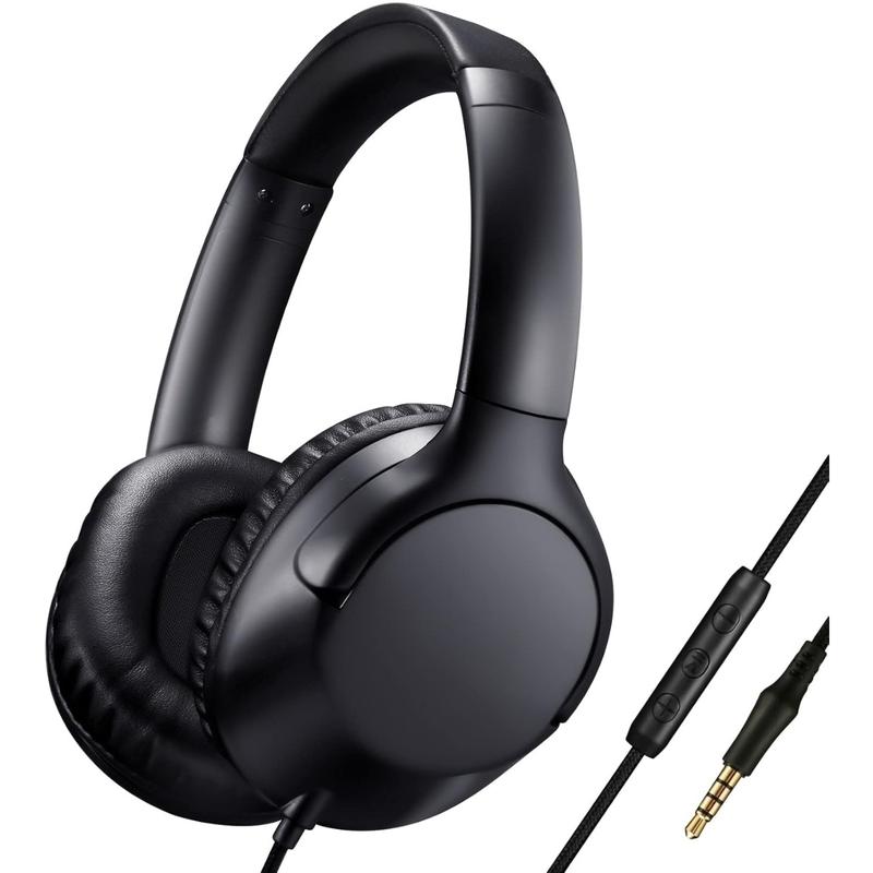 Over Ear Wired Headphones with Volume Control, Microphone, Adjustable Headband and 3.5mm Audio jack for School Home Work Computer Chromebook (Black)