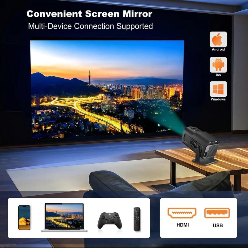 Smart HD Home Projector for Bedroom, Auto Focus Portable Projectors with Remote Control for Smartphone, Adjustable Mini Projector Compatible with Mobile Phone, Home Theater Projector for Home Office