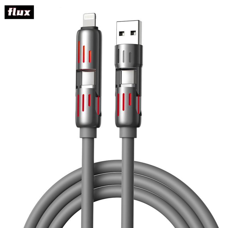 4-in-1 USB Charging Cable, Car charger,fastcharging cable MAX 240W USB A+ TYPE C + Lightning Multi national aluminum alloy cable management 240W suitable for iPhone 15 14 Samsung Galaxy, Android Phones & Tablets iPad Pro Smartphone Cellphone Mobile