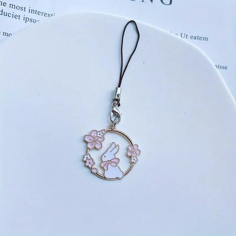 Cute Rabbit & Cat Wreath Design Phone Charm, Cartoon Mobile Phone Pendant, Fashion Phone Lanyard Decorative Accessories