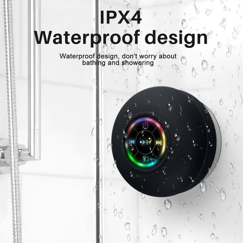 Suction Cup Bluetooth Speaker Portable Shower Speakers with LED Light IPX4 Waterproof Bathroom Bluetooth Speaker Gift for Men & Women (Black)