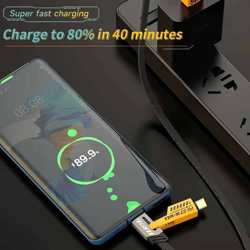 QQK Multi Charging Cable, 4 in 1 Universal Fast Charging Cable with USB A USB C to Type C 65W 27W PD, Nylon Braided Multiple Connectors Cable Compatible with iPhone iPad Android Laptop