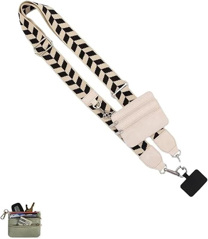 Phone Strap with Zippered Pouch, Clip and Go Strap for Phone with Wallet Crossbody, Adjustable Phone Strap clip and Accessories Detachable