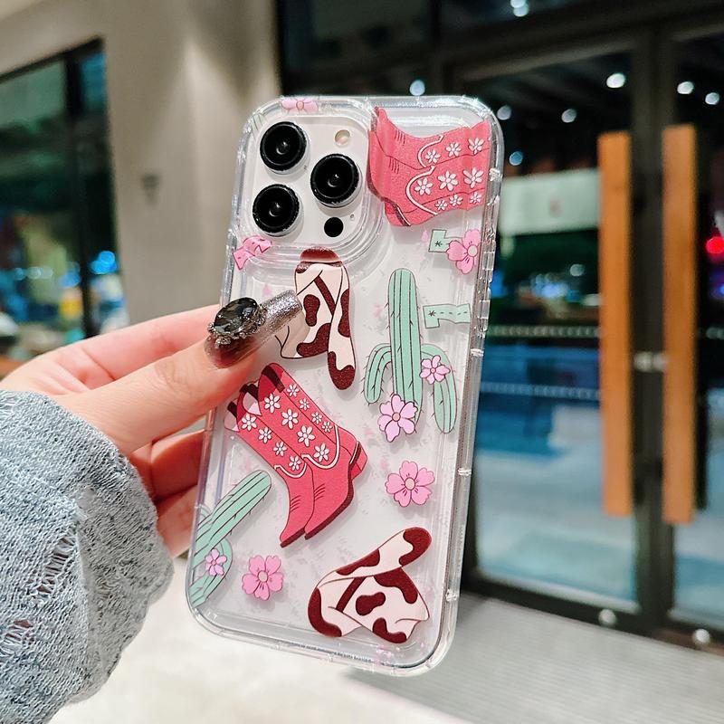 Cute Cowgirl-Boots Pattern Phone Case, Fashion Phone Protective Cover, Phone Accessory Compatible with iPhone 16 15 14 13 12 11 Plus Pro Pro Max