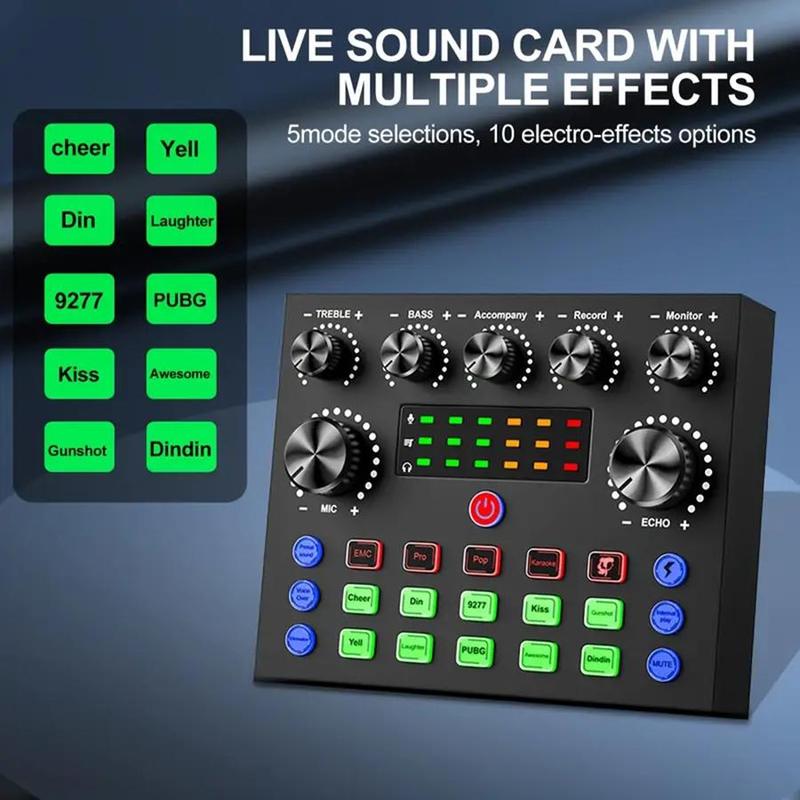 V8S Audio Mixer with Voice Changer (1 Set), Podcast Mixer, Sound Card for Phone Gaming Karaoke Studio Streaming Recording Live Streaming Podcast