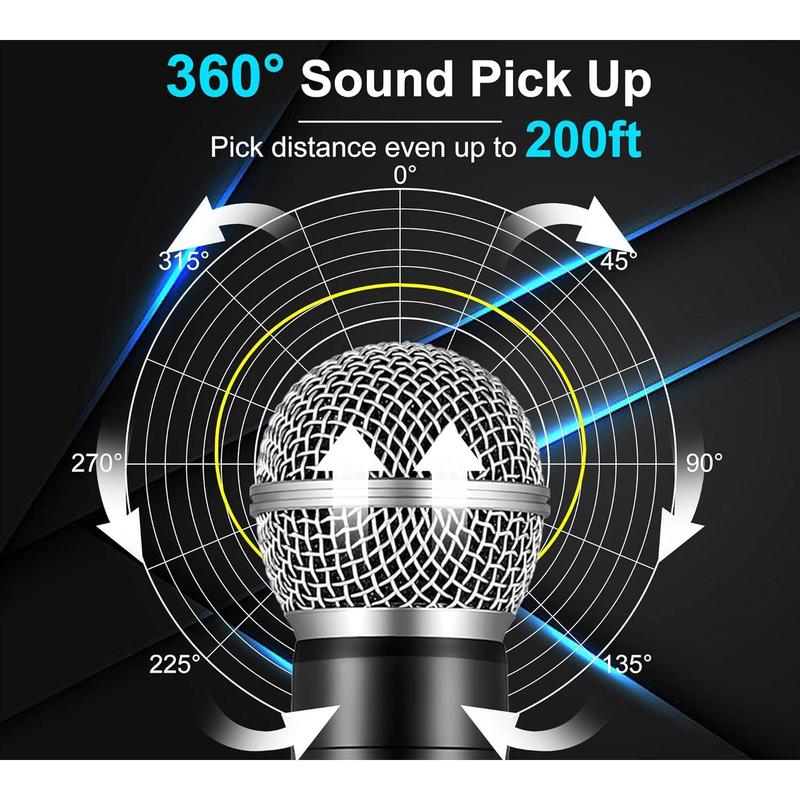 Wireless Microphone, UHF Dual Handheld Cordless Microphone with Rechargeable Receiver, 40H Duration, 200ft Range, Microphone for Singing, Karaoke, Church, Speech, Wedding, Party Singing Audio Smartphone