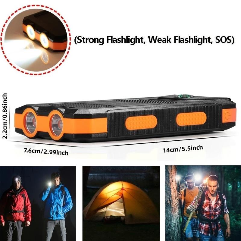 10000mAh Portable Solar Power Bank, Solar Powered Charger with Dual LED Flashlights, Power Bank for Travel, Camping