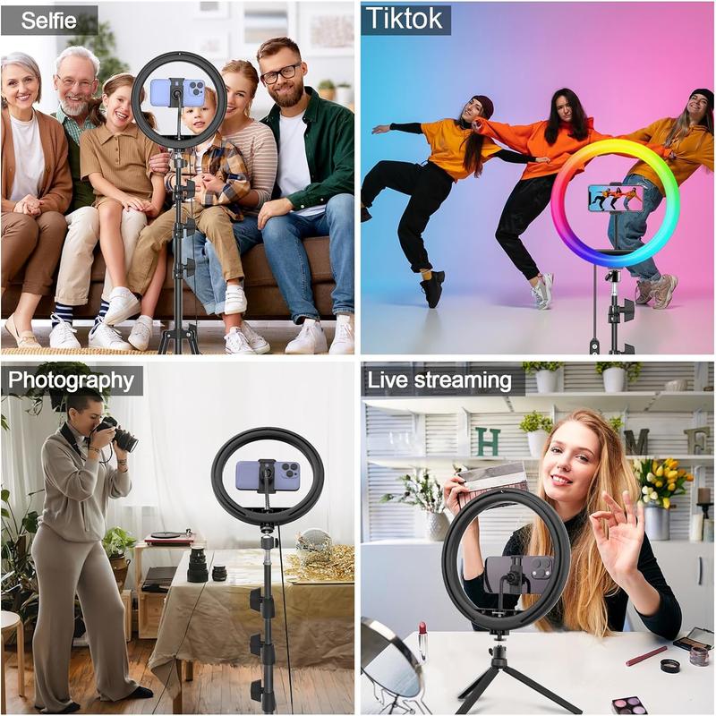 [Creator Set] 12” Selfie Ring Light with Microphones, Ring Light with 63” Tripod and Phone Holders, Compatible with iPhone, Android, Makeup