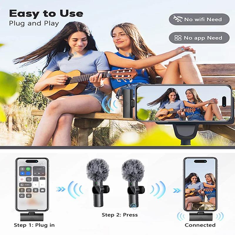 Wireless Lavalier Portable Microphone Noise Reduction Mini Microphone Audio Video Live Interview Recording For iPhone Mic