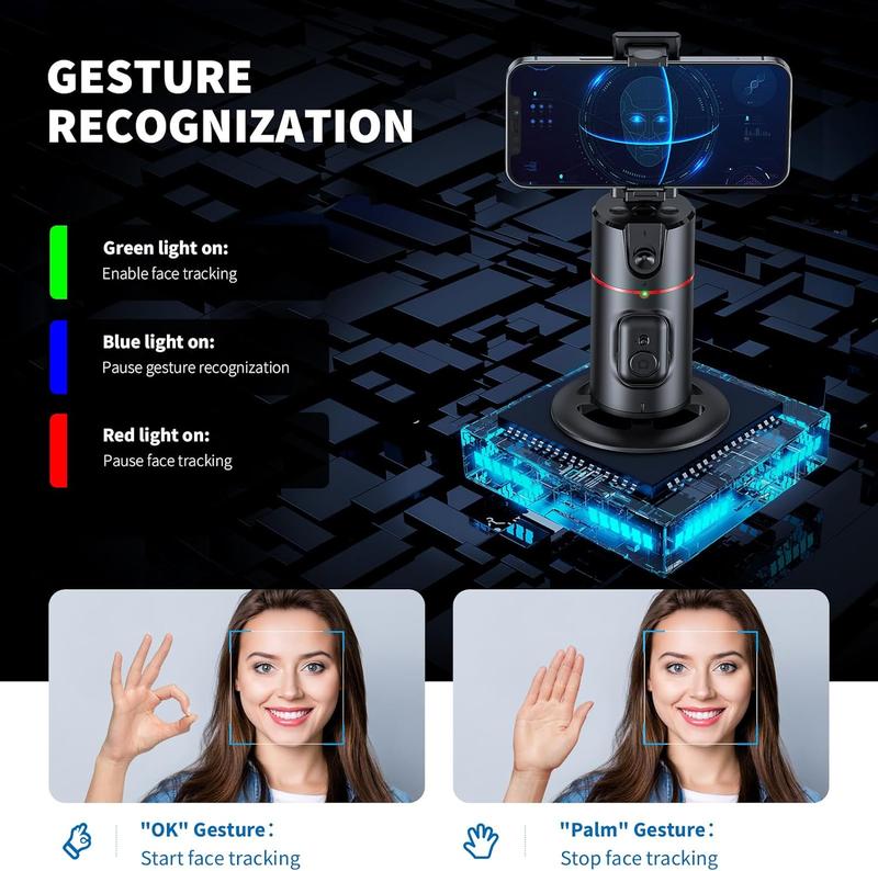 New Collapsible Auto Face Tracking , No App Required,360° Rotation Face Body Phone Camera Mount Smart Shooting Phone Tracking Holder for Live Vlog Streaming Video,Rechargeable Battery Accessories Selfie Gift Smartphone Cellphone facetracking tripod