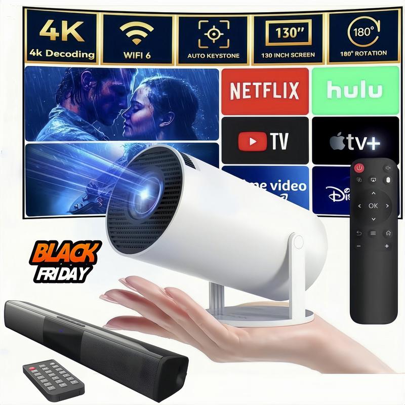 [Black Friday]Portable Projector，4K 1080P support  Projector，WiFi 6  Bluetooth 5.2 Android 11.0,Smart Projector Auto Level Correction ,180° Rotatable, Home Video Projector，Audio,Christmas, New Year