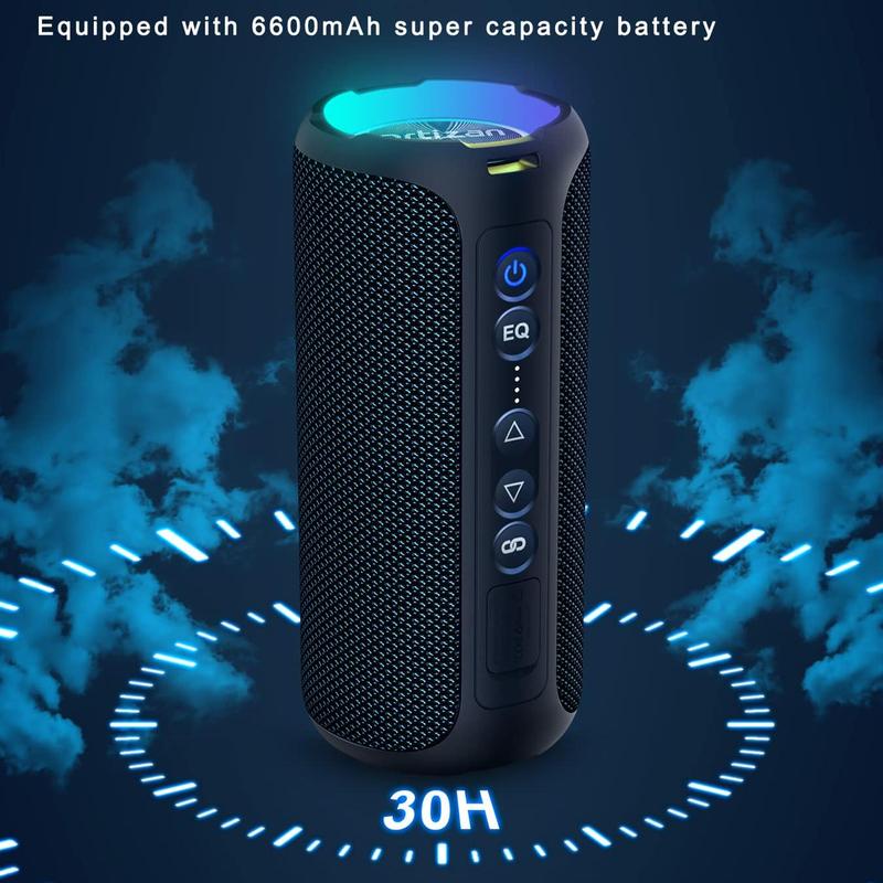 40W Loud Stereo Portable Speaker, Summer Multipurpose IPX7 Waterproof Shower Speakers With Deep Bass LED Light, True Wireless Stereo Speaker For Indoor & Outdoor, Smartphone Audio Device