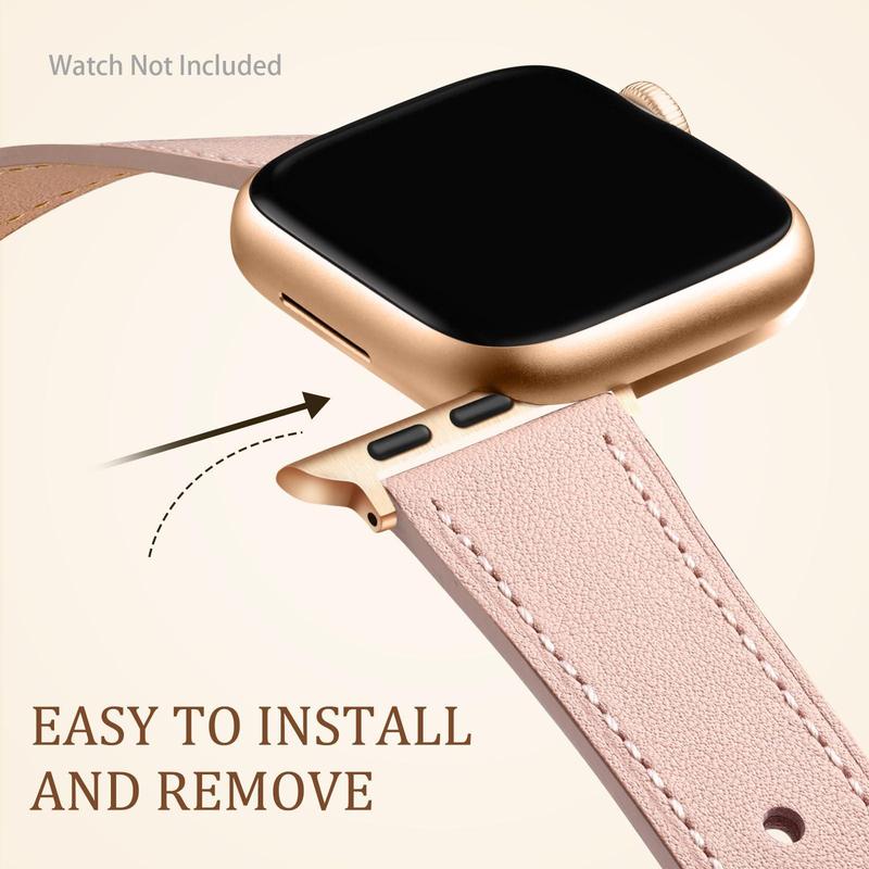 Leather Watch Band (Band Only), Fashion Soft Adjustable Watch Band, Replacement Watch Band for iWatch 9 8 7 6 5 4 3 2 1 SE Ultra, Universal Watch Band for Men & Women