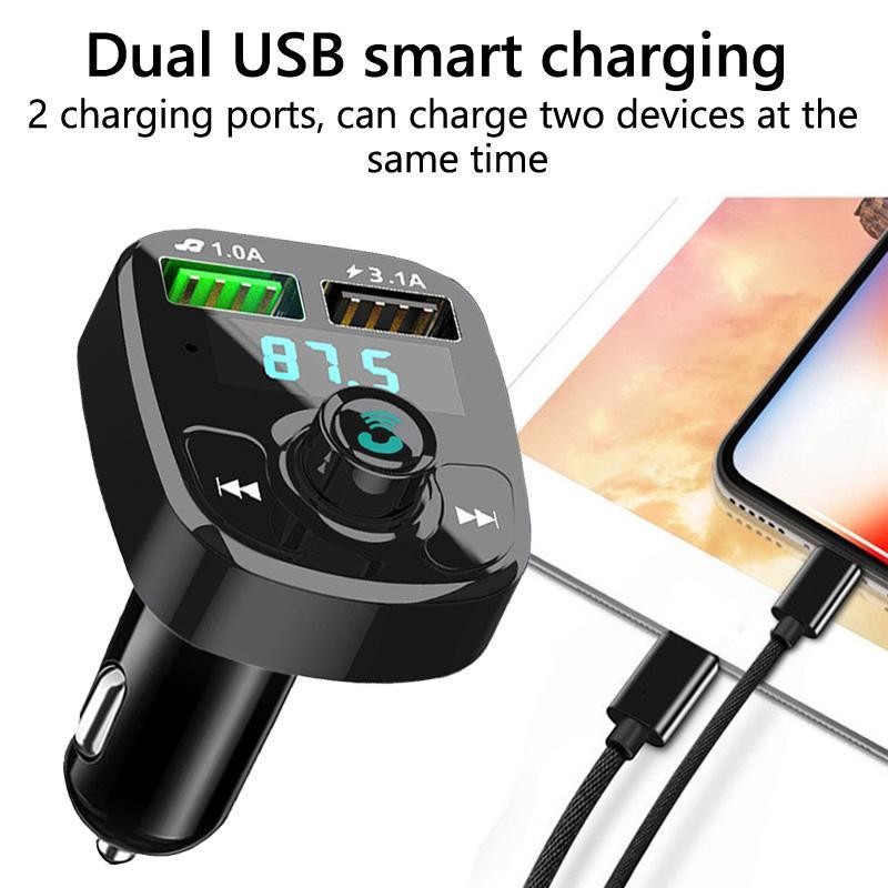 Car Wireless Bluetooth-compatible FM Transmitter MP3 Player, USB Car Charger Adapter, Hands-Free Calling, Support U Disk TF Card Playback