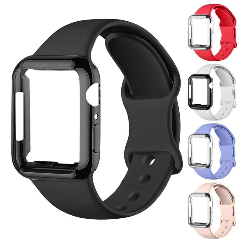 Silicone Watch Band (Watch Not Included), 1 Count Fashionable Watch Band with TPU Protective Case for Men & Women, Wearable Accessories for Apple Watch Series