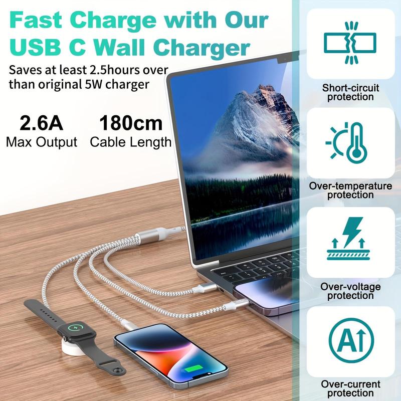 6 In 1 Portable Charger Cable for Smartphone, Nylon Braided Car Charger Charging Cable, Multifunctional Mobile Phone Charger Charging Cable, Phone Accessories