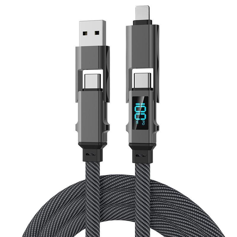 4 in 1 USB-C Cable, 100W Fast Charging Sync Data Cable, Digital Display Function Compatible with Most Electronic Devices