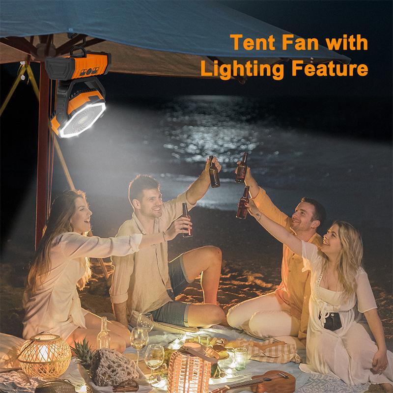 OGERY Multi-functional 20000mAh Rechargeable Camping Fan with LED Light, Portable Fan with 360° Rotating Hook, Oscillating Fan for Outdoor Camping