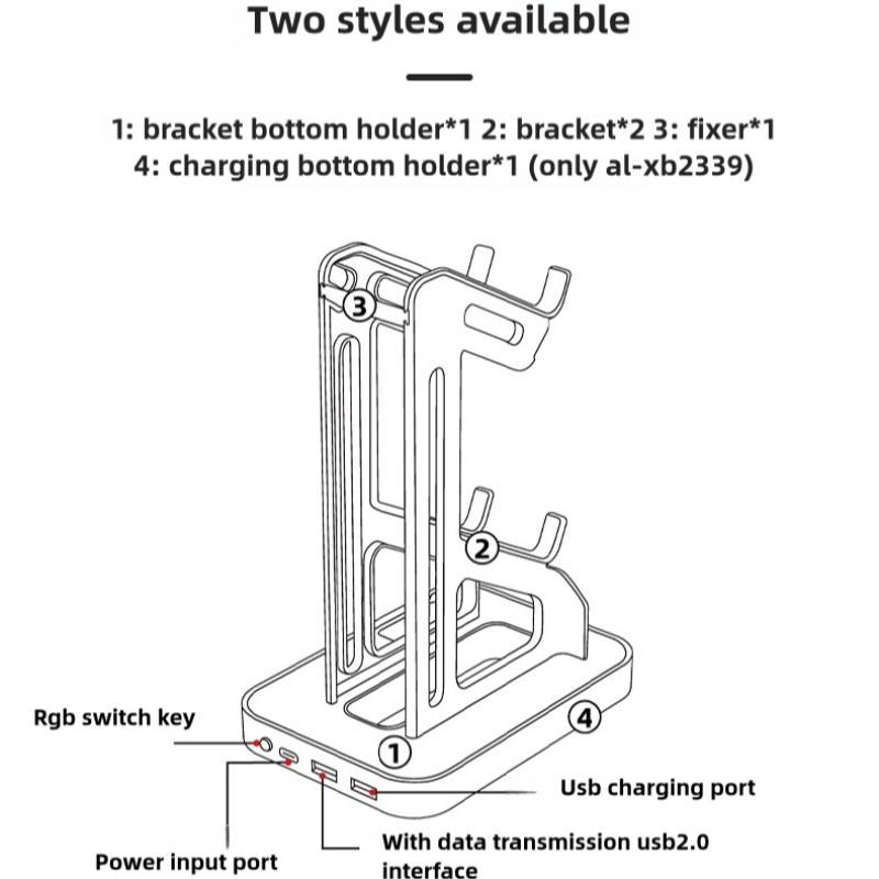 Clear Game Controller Holder, USB Powered 2 Layer Universal Double Controller Stand with Light, Headphone Holder, Detachable Game Controller Desktop Stand