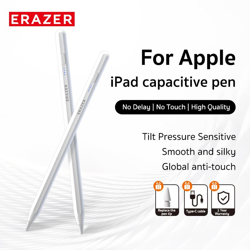 ERAZER Stylus Pen for Apple iPad 2018-2024,2X Fast Charge,Tilt Sensitivity Active Touch Screen Pencil Compatible with iPad 10 9 8 7 6, iPad Pro 12.9 11 13,iPad Air 3 4 5, iPad Mini 5 6 Gen Universal Rechargeable