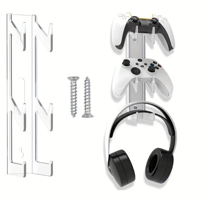 Controller & Headphone Wall Mounted Storage Rack, Universal Controller Bracket, Headphone Holder, Console Accessories for PS5 PS4 Xbox Switch