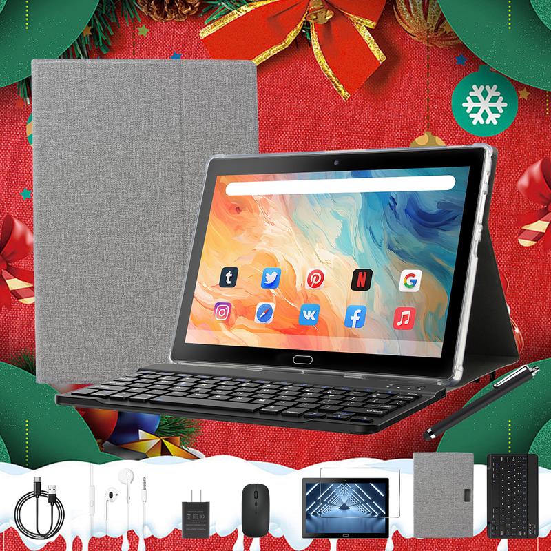 2024 Newest 2 in 1  10 Inch Android 12 Tableta with Keyboard, 64GB ROM, 1TB Expansion, 2.0GHz, 5G WiFi, Dual Camera, Dual Stereo Speaker, Gaming  with Case, Mouse, Stylus tablet pc