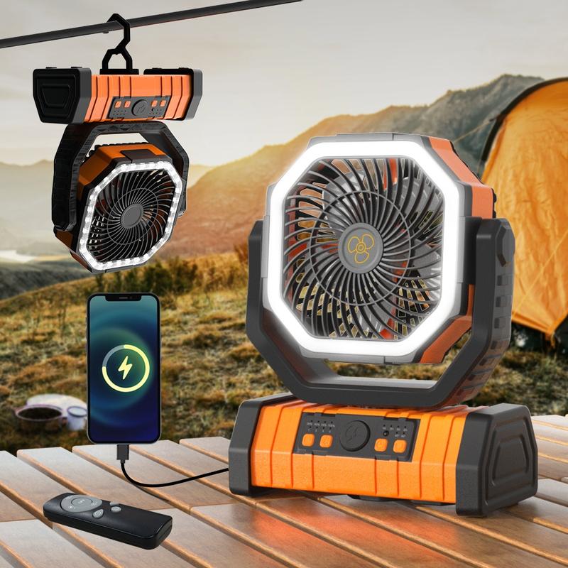 OGERY Multi-functional 20000mAh Rechargeable Camping Fan with LED Light, Portable Fan with 360° Rotating Hook, Oscillating Fan for Outdoor Camping