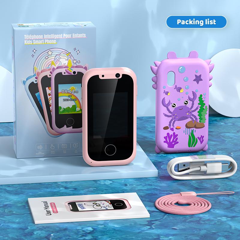 Kids Smart Phone Educational Toys Children Musical Player MP3 Dual Camera Selfie With 512MB Card Touchscreen Learning Toy Gifts Audio Charging