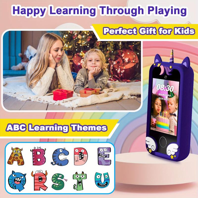 A Children's Touch Screen Smartphone, Unicorn and Dinosaur Design, 64GB Memory, 1080P HD Display, 48mp Camera, USB Charging, Rechargeable Lithium Polymer Battery, 2.75-Inch Screen, contains 33 One Wallpaper and 16 One Jigsaw Puzzles, Suitable for Christma