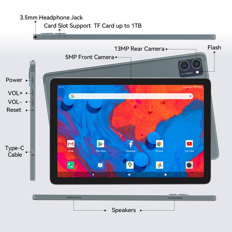 Tablet 2024 Newest Android Tablet, 2 in 1 Tablet with 128GB Large Storage, Tablet 10 Inch Big Screen with Octa-Core Processor, 5G WIFI Tablet with Keyboard, 13MP Rear Camera, 5.0 Bluetooth GPS Mouse Case android tablet tablet bundle