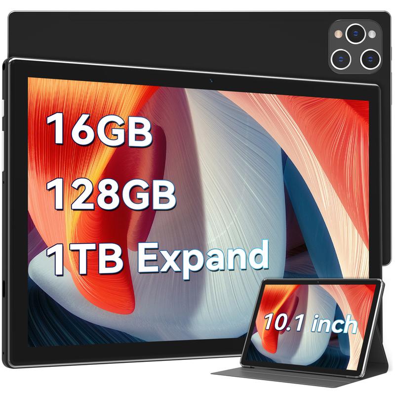 10 Inch Android Tablet, 2024 Newest Android 12 Tablet 128GB ROM+16GB RAM (8+8Virtual) +1TB TF Expand, Octa-Core Powerful 5G WiFi Tablet, 13MP+8MP Camera, Bluetooth, GPS, FHD Display(with Leather case) touchscreen tablet