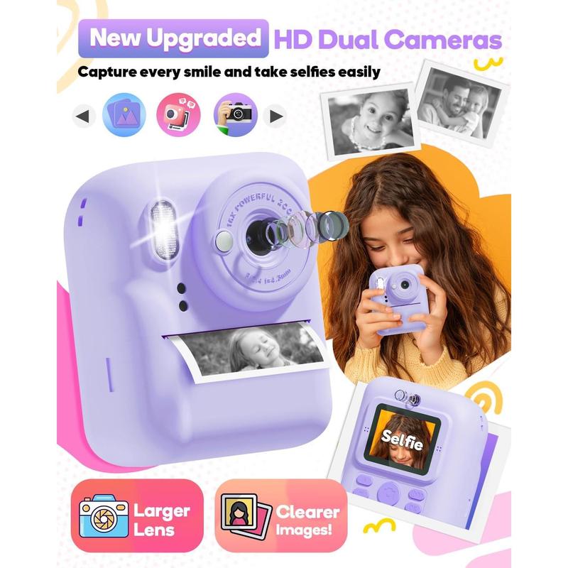 Camera Instant Print, 1080P Digital Dual Camera for , 12MP Instant Camera Photo Printing Toys for Girls, Christmas Birthday Gifts for  6 7 8 9 10 Year Old Girls with SD Card