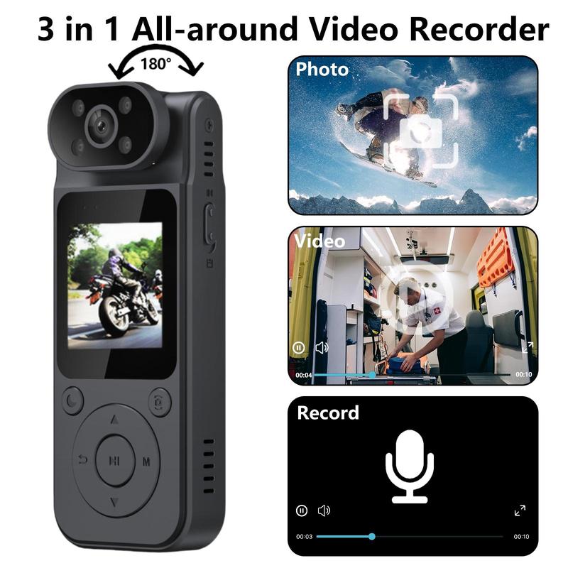 4K Wearable Sports Camera, USB Rechargeable Body Camera with 180° Rotatable Lens & 1.45 inch LCD Screen, Portable Action Camera for Sports, Outdoor