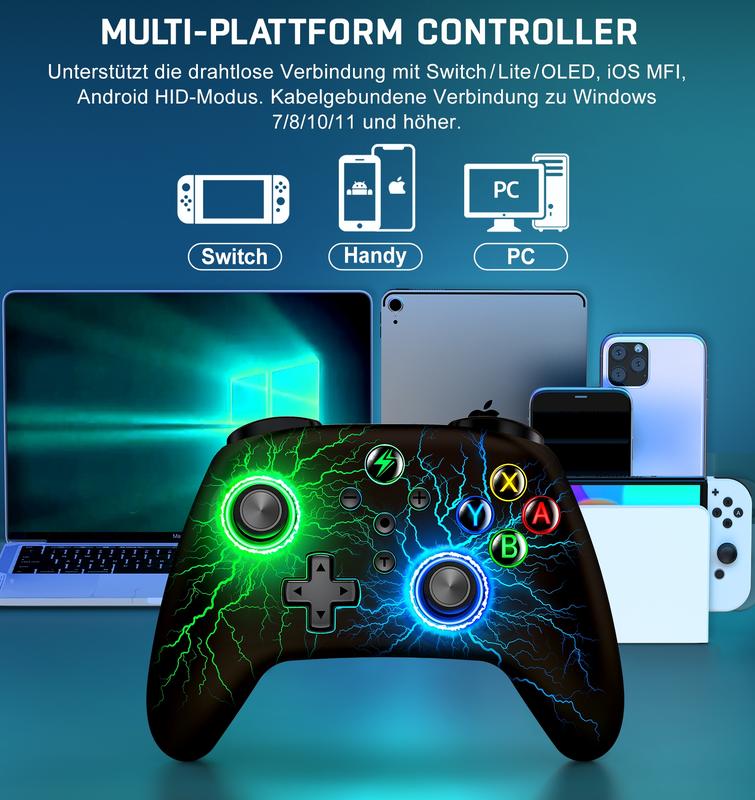 Switch Pro Controller for Switch OLED Lite,BEBONCOOL Wireless Switch Remote for PC IOS Android with Lightning RGB Breathing LED