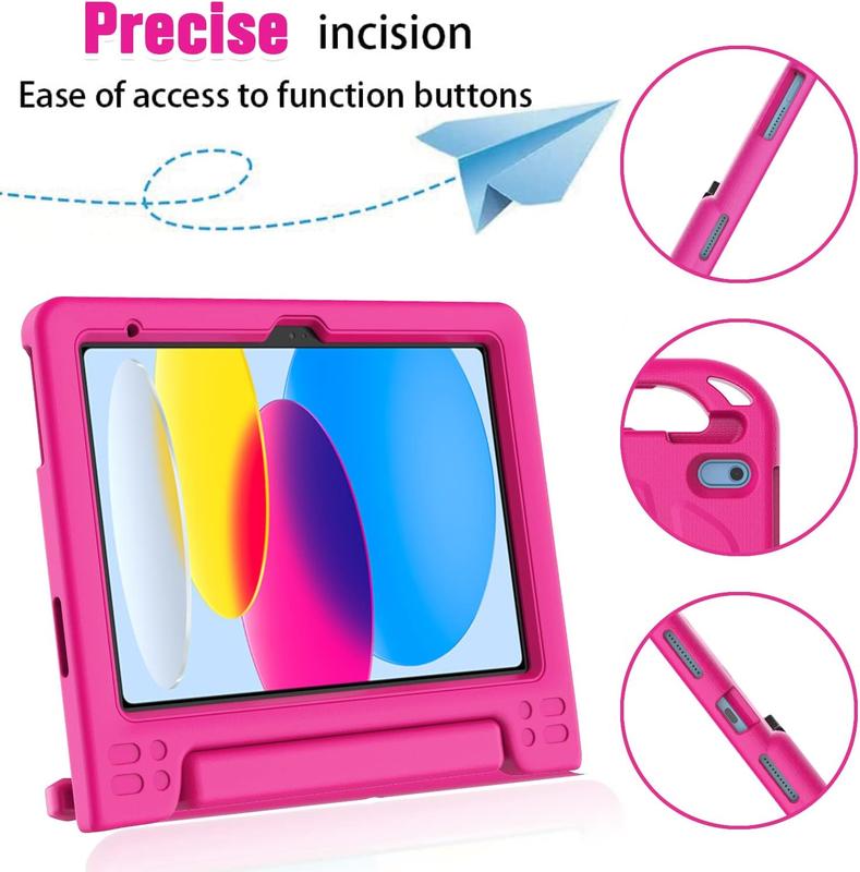 Kids Case for iPad 10th Generation 10.9 Inch 2022, iPad 10th Gen Case with Screen Protector, Shockproof Covertible Handle Stand iPad 10th Generation Case for Kids, Rose