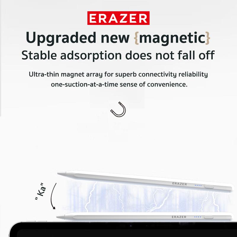 ERAZER Stylus Pen for Apple iPad 2018-2024,2X Fast Charge,Tilt Sensitivity Active Touch Screen Pencil Compatible with iPad 10 9 8 7 6, iPad Pro 12.9 11 13,iPad Air 3 4 5, iPad Mini 5 6 Gen Universal Rechargeable