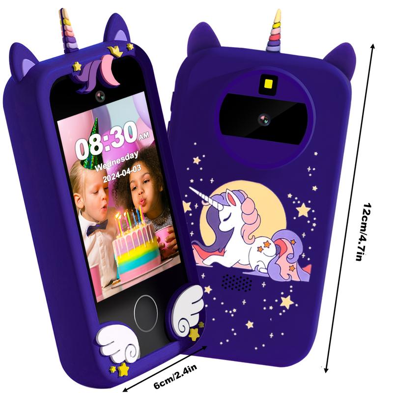 A Children's Touch Screen Smartphone, Unicorn and Dinosaur Design, 64GB Memory, 1080P HD Display, 48mp Camera, USB Charging, Rechargeable Lithium Polymer Battery, 2.75-Inch Screen, contains 33 One Wallpaper and 16 One Jigsaw Puzzles, Suitable for Christma