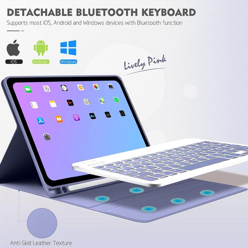 Keyboard Case for iPad Air 11 inch 6th Generation 20224   iPad Air 5th 2022 4th Gen 2020 10.9 inch with Pencil Holder - Detachable Bluetooth Keyboard Auto Wake Sleep, Grey Purple