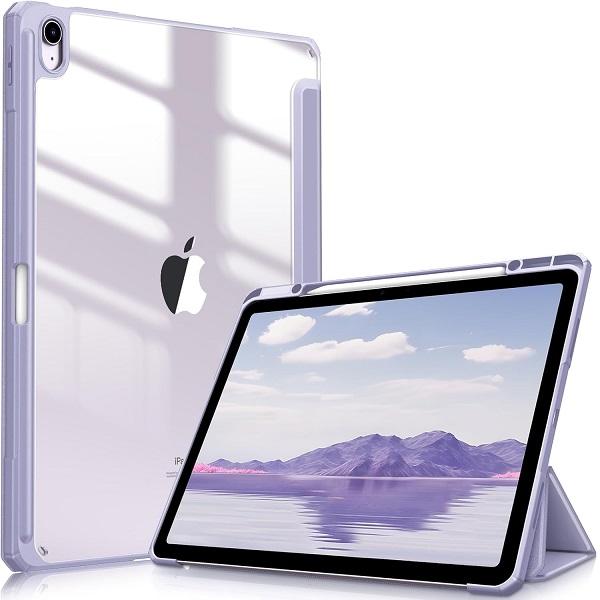 Fintie Hybrid Slim Case for iPad Air 13-inch (M2, 2024), Crystal Clear Back and Pencil Holder, Lightweight Tablet Protective Cover for M2 iPad Air 13