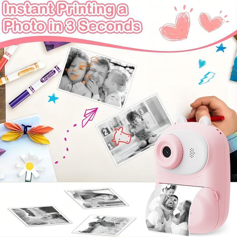 Children Instant Print Photo Kids Camera Digital Camera for Kids Photography Thermal Printer Video Baby Interesting Diy Christmas Gift,valentine Durable polaroidpictures print camera for Girls Boys 3-12 Years Old