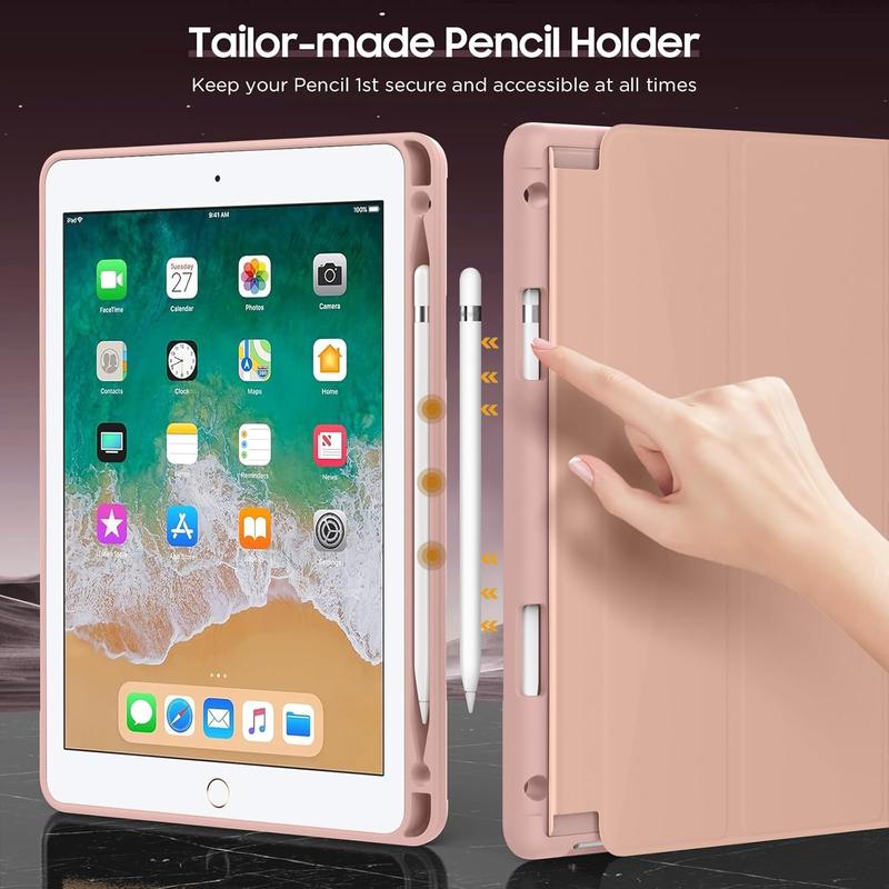 Case for iPad 6th   5th Generation (2018   2017Model, 9.7 Inch) with Apple Pen Holder, Slim Hollow Logo Smart Cover for iPad 9.7 inch, Also Fit iPad Pro 9.7 Air 2 Air, Auto Wake Sleep, Rose Gold