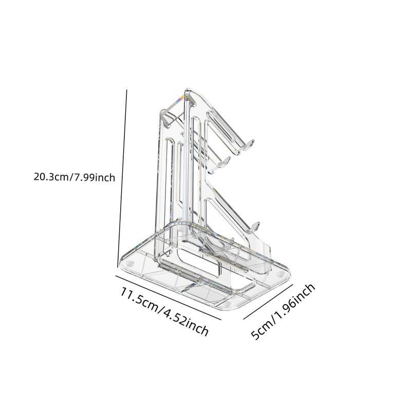 Clear Game Controller Holder, USB Powered 2 Layer Universal Double Controller Stand with Light, Headphone Holder, Detachable Game Controller Desktop Stand