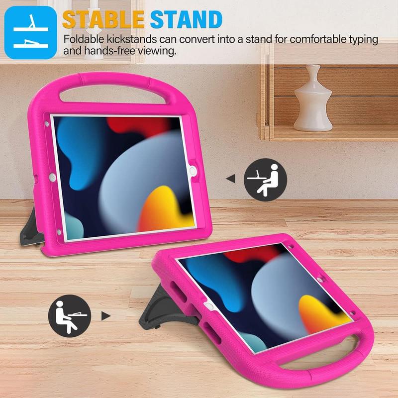 Kids Case for iPad 9th 8th 7th Generation - iPad 10.2 inch 2021 2020 2019 Case with Built-in Screen Protector, Durable Shockproof Handle Stand Kids Case for Apple iPad 7 8 9 Gen, Pink Computer Cover Tablet Foldable Protection Protective