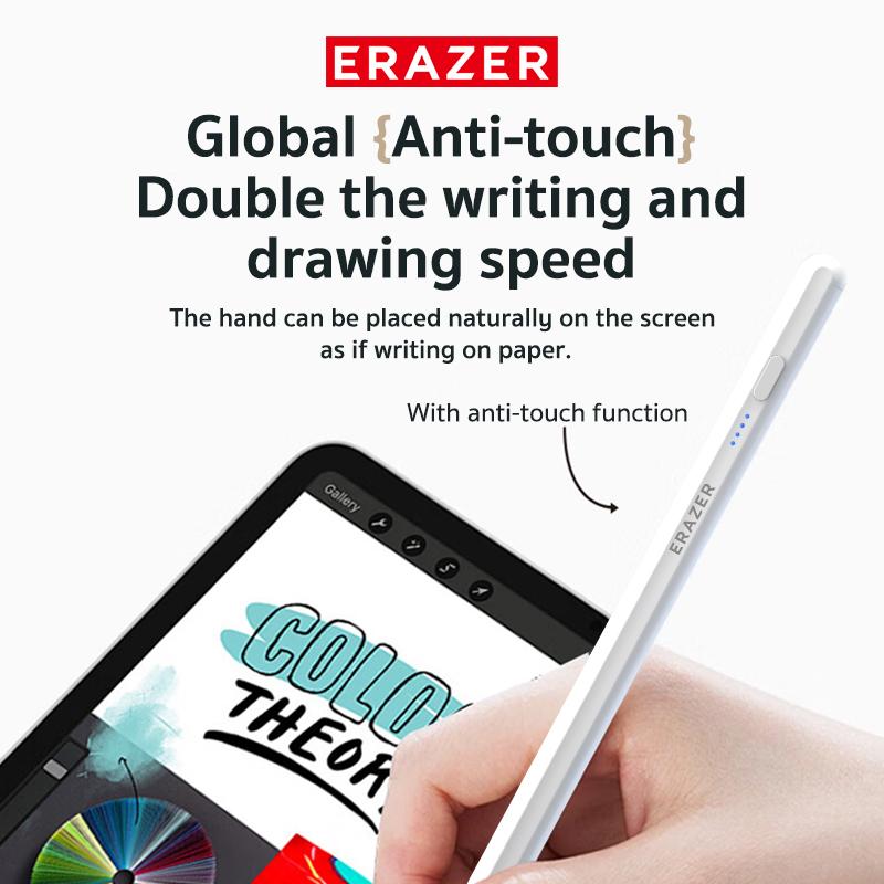 ERAZER Stylus Pen for Apple iPad 2018-2024,2X Fast Charge,Tilt Sensitivity Active Touch Screen Pencil Compatible with iPad 10 9 8 7 6, iPad Pro 12.9 11 13,iPad Air 3 4 5, iPad Mini 5 6 Gen Universal Rechargeable