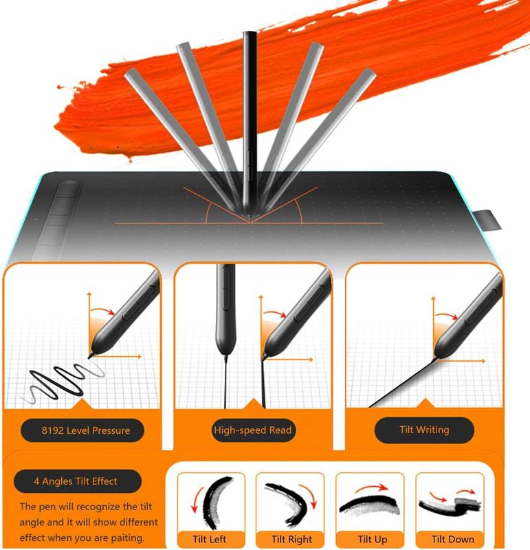 etSketch Graphics Drawing Tablet 8.26*5.5 Inches  8192 Levels -Free Stylus Pen Tablet 5 Customized Shortcut  Compatible with Windows  OS Android for Teachers Students Creators