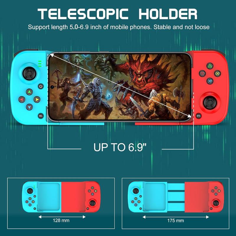 Wireless Game Controller for iOS, Android, PC, Bluetooth Gamepad,1 Piece Gamepad Stretch Handle,Wireless Telescopic Gamepad, Blue&Red