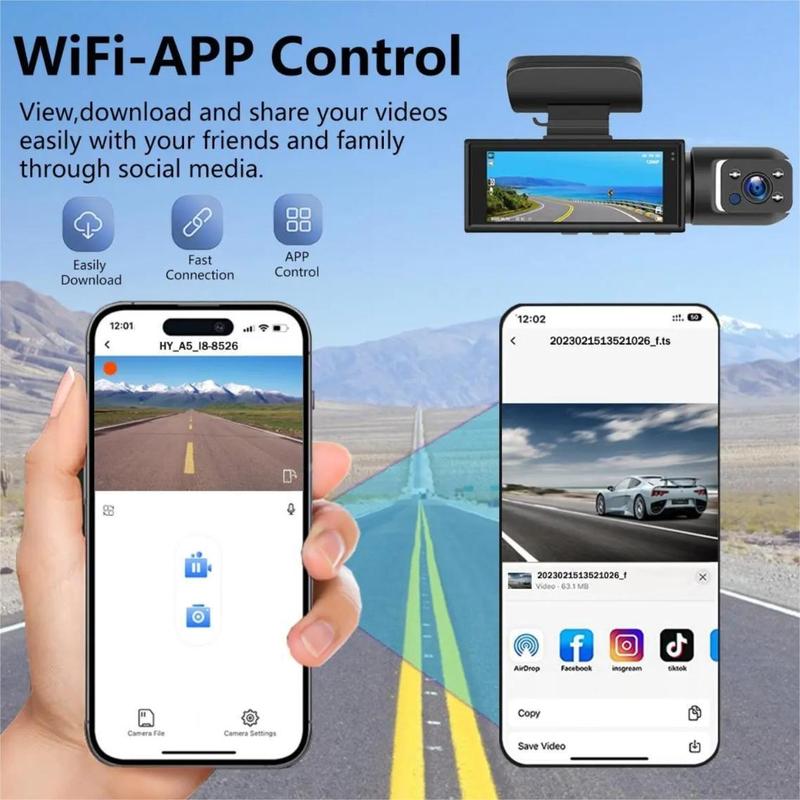 Car DVR, Dual Lens Dash Cam with Night Vision Function, G Sensor WiFi Dash Cam, Car Video Surveillance with 32GB SD Card