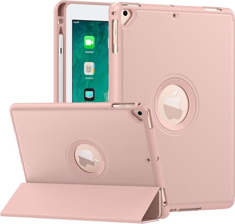 Case for iPad 6th   5th Generation (2018   2017Model, 9.7 Inch) with Apple Pen Holder, Slim Hollow Logo Smart Cover for iPad 9.7 inch, Also Fit iPad Pro 9.7 Air 2 Air, Auto Wake Sleep, Rose Gold