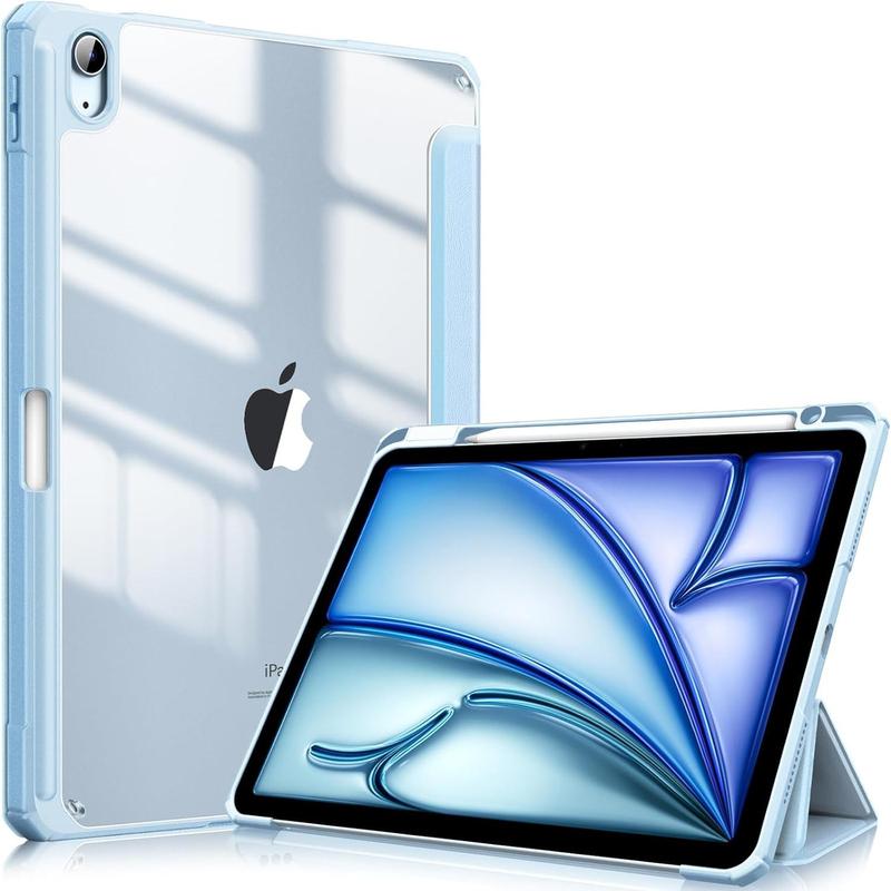 Hybrid Slim Case for IPad Air 11-inch M2 (2024), IPad Air 5th Generation (2022)   IPad Air 4th Gen (2020) 10.9 Inch -Shockproof Cover with Clear Back Shell & Pencil Holder, Sky Blue