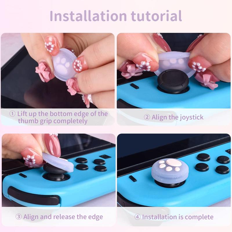 Cute Paw Pattern Thumb Grip Caps, Game Controller Button Covers, Game Controller Button Stick Covers, Gaming Console Accessories for Nintendo Switch Lite OLED